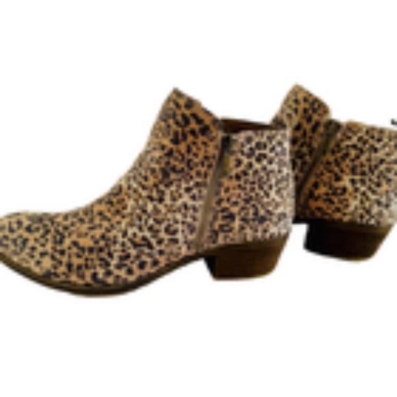 Lucky Brand Leopard Suede Ankle Booties Women’s 7.5 Basel Zip Western - Picture 1 of 6
